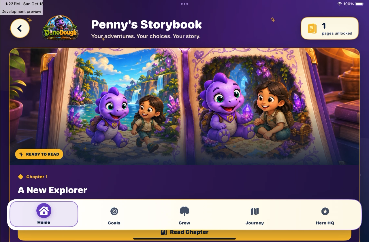 DinoDough v1.1 development preview of Penny’s Storybook